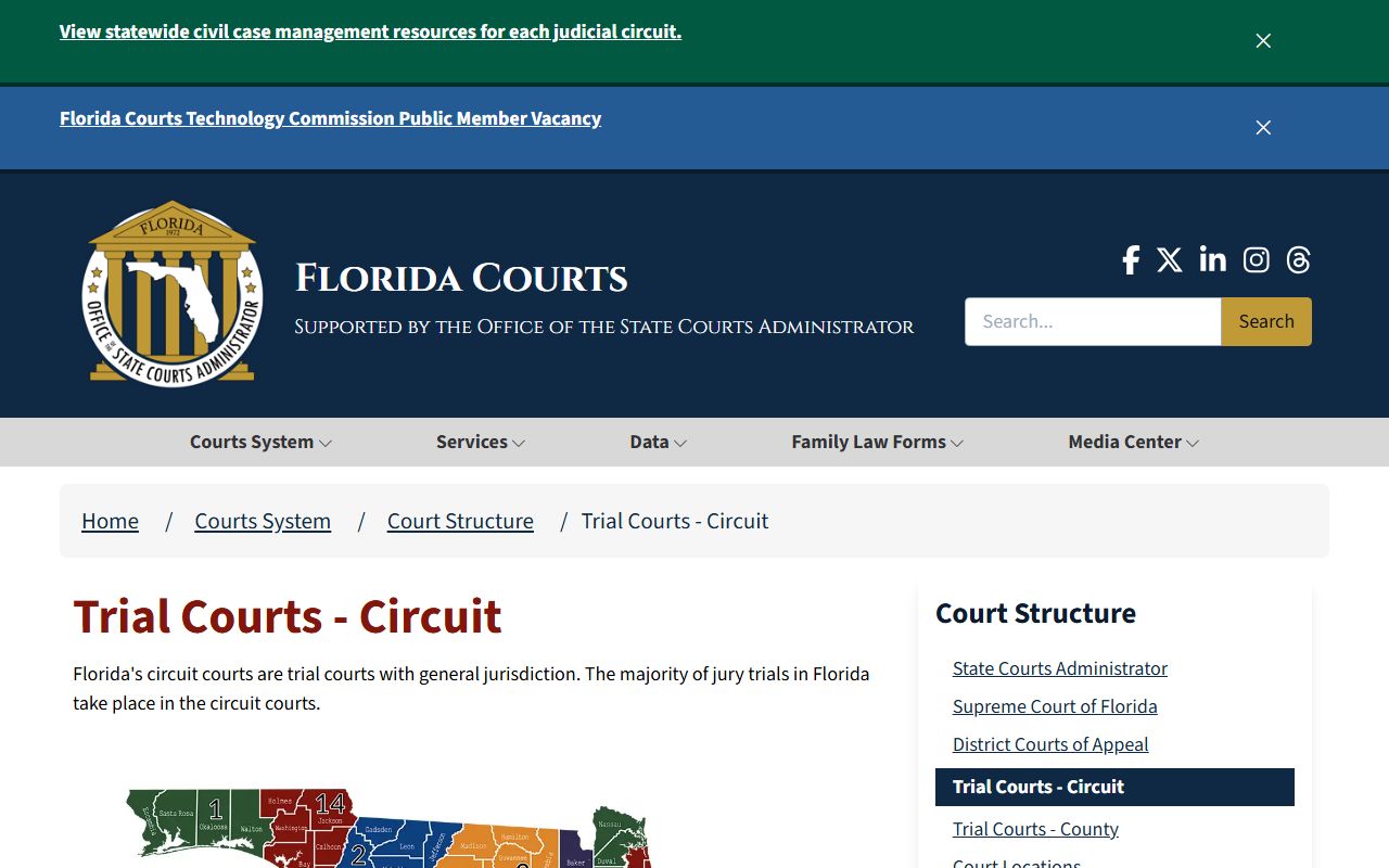 Alachua County court dockets and Florida circuit court jurisdiction page