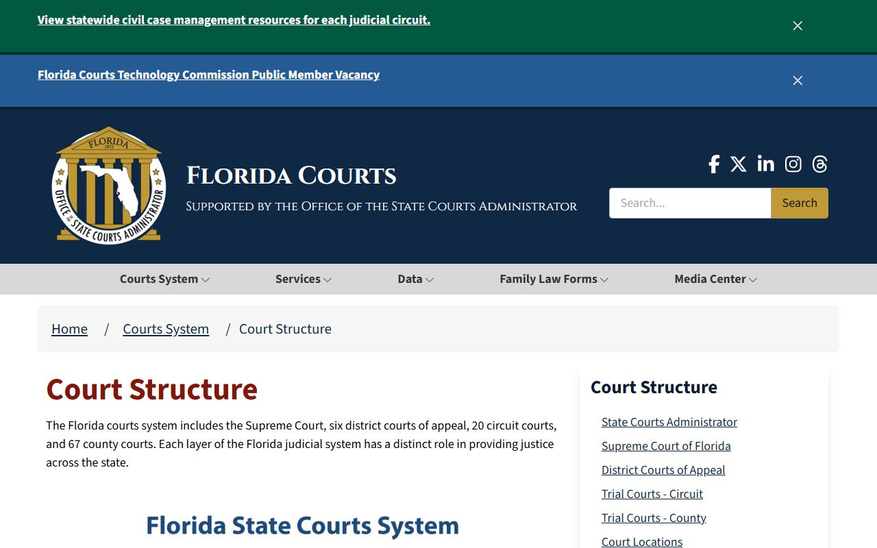 Alachua County court dockets and Florida court structure overview