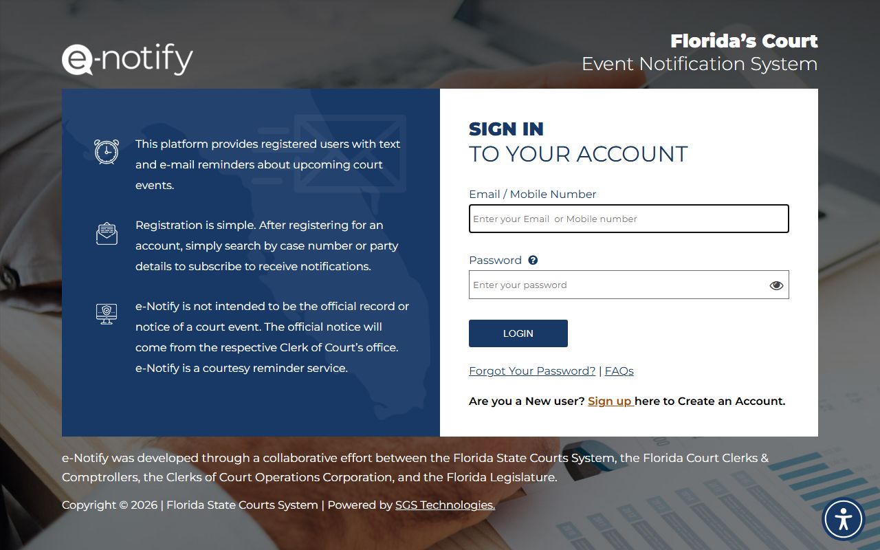 Alachua County court dockets e-Notify statewide hearing reminder service