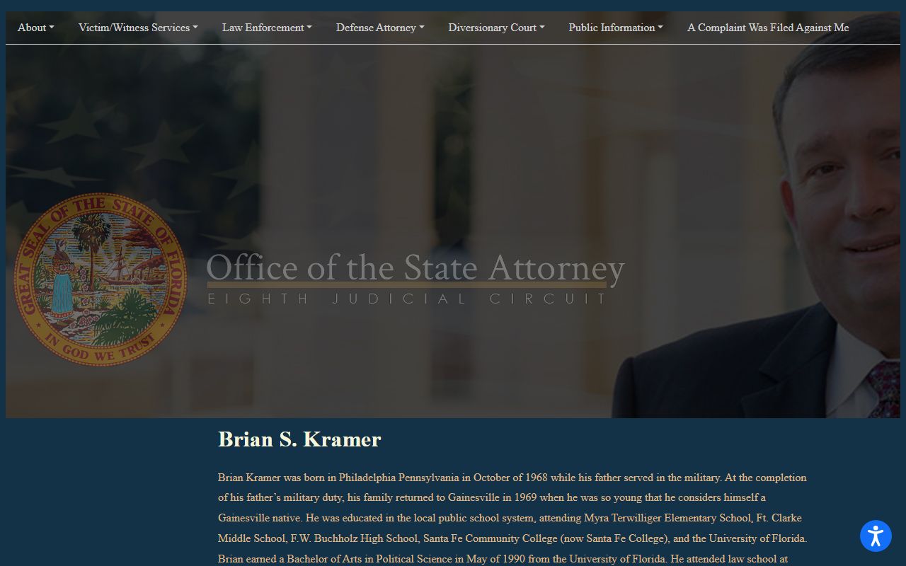 Alachua County arrest records State Attorney Brian Kramer profile page