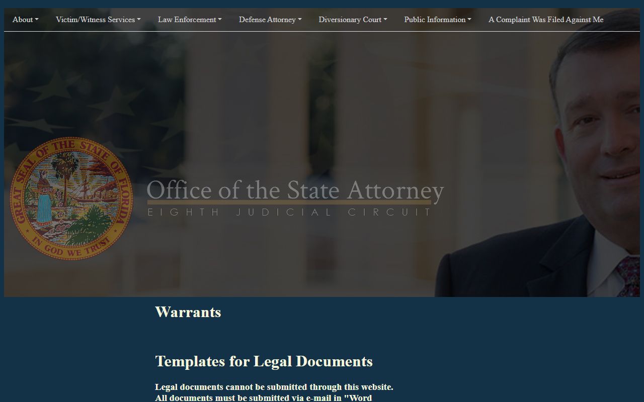 Alachua County warrant records State Attorney warrants information page