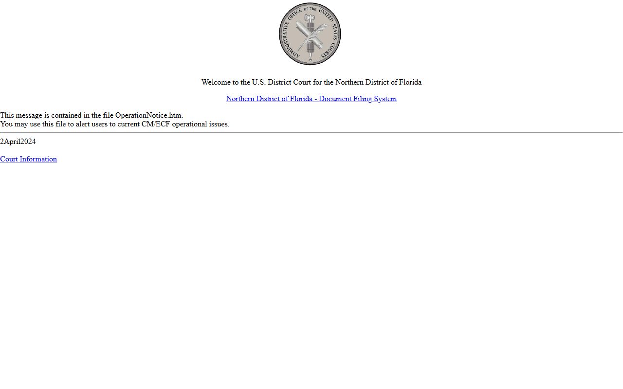 Alachua County federal court records Northern District of Florida CM/ECF system