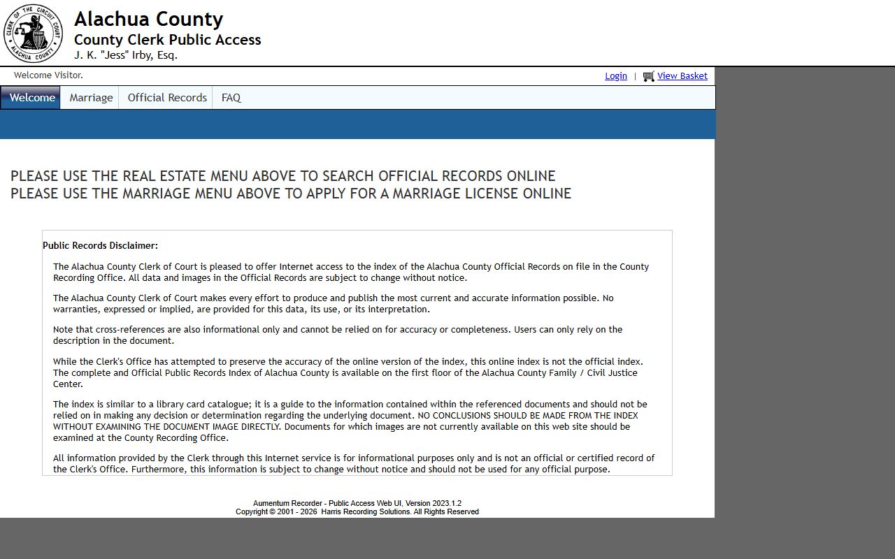 Alachua County court records public records web access portal