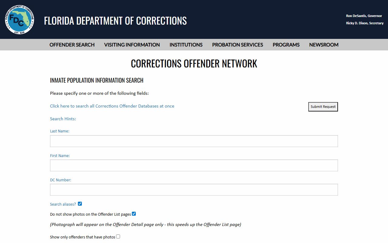 Alachua County released inmates Florida Department of Corrections offender population search