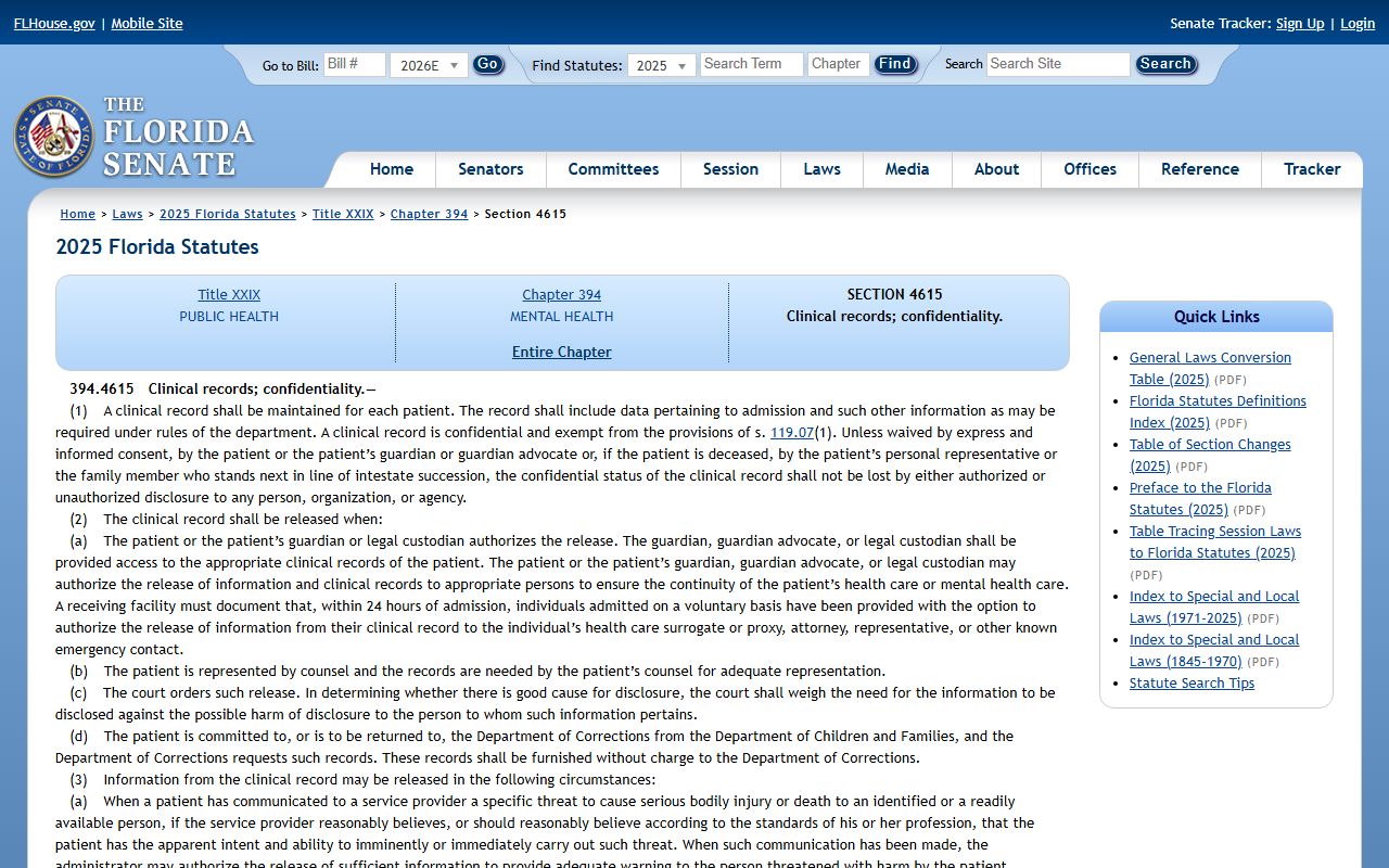 Alachua County probate records mental health clinical records confidentiality statute 394.4615