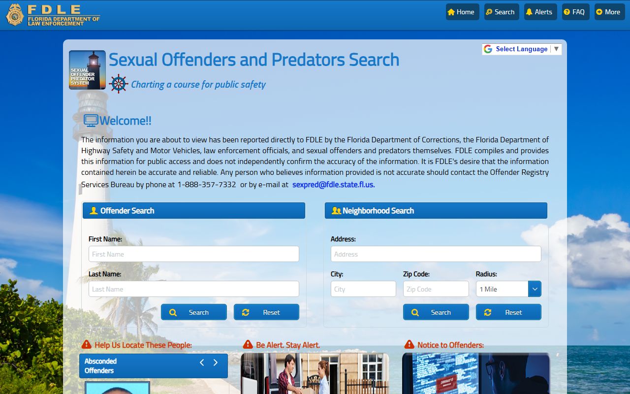 Alachua County released inmates FDLE sexual offender and predator search page